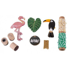 Kit Etiketten und Stempel - Rayher - Tropisch - 55 Stück - Flamingo - Scrapbooking