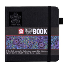 Cuaderno - Bocetos - Dibujo - Notas - 12x12cm - 80 páginas - Cubierta negra - Sakura