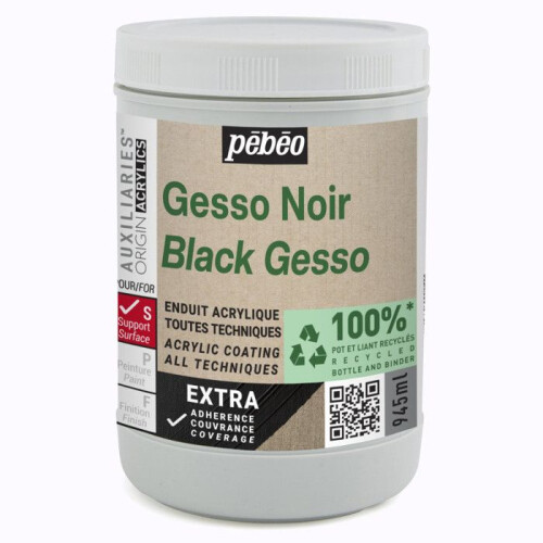 Gesso - Noir - Apprêt - Mate - Toutes techniques - Extra couvrant - Pébéo - 945ml