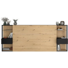 PARISOT Testata del letto con mensole + comodini integrati - Decorazione rovere e nero - L 255 x P 36 x H 103 cm - WHITE