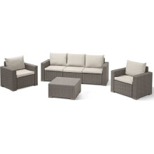 Conjunto de jardim em resina trançada imitação rattan ALLIBERT com mesa de centro - 5 pessoas - California - Bege
