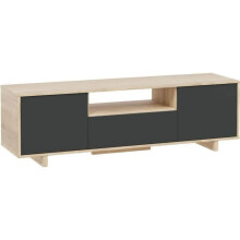 Móvel TV ZAIRA - Antracite e melamina de carvalho - 3 Portas - C150 x D41 x A46 cm