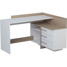 Escrivaninha de canto 3 gavetas - Decoração em carvalho e branco - L 128,5 x P 105,7 x A 83,2 cm - THALES
