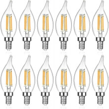 E12 Candelabra Led Light Bulb, Flame Tip Decorative Led Filament Candle Bulb, E12 Base, Non-dimmable, Pack Of 12