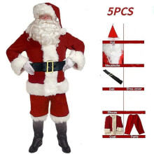 (5PCS-XXXL) Kerstmis Kerstman Cosplay Kostuum Klassieke Rode Kerst Mannen Kerstman Vermomming Pak