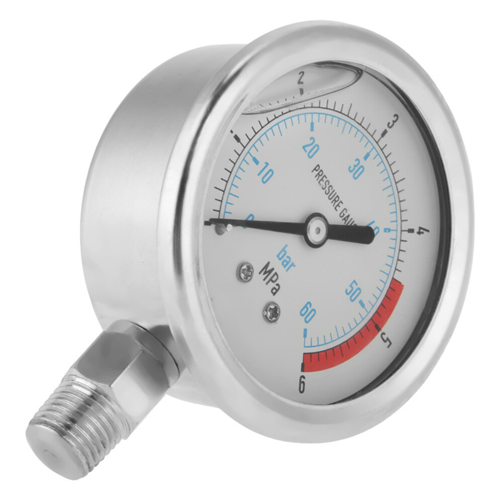 0-60Bar 0-6Mpa 1/4" NPT 60mm Dial Air Hydraulic