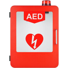 Wall-Mounted AED Defibrillator Storage Cabinet with Light and Alarm, Adjustable Partition, Fits Most AED Models