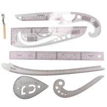 7pcs/set Ruler Tailor Measuring Kit Clear Sewing Drawing Ruler Yardstick Sleeve Arm French Curve Set Cutting Ruler Paddle Wheel