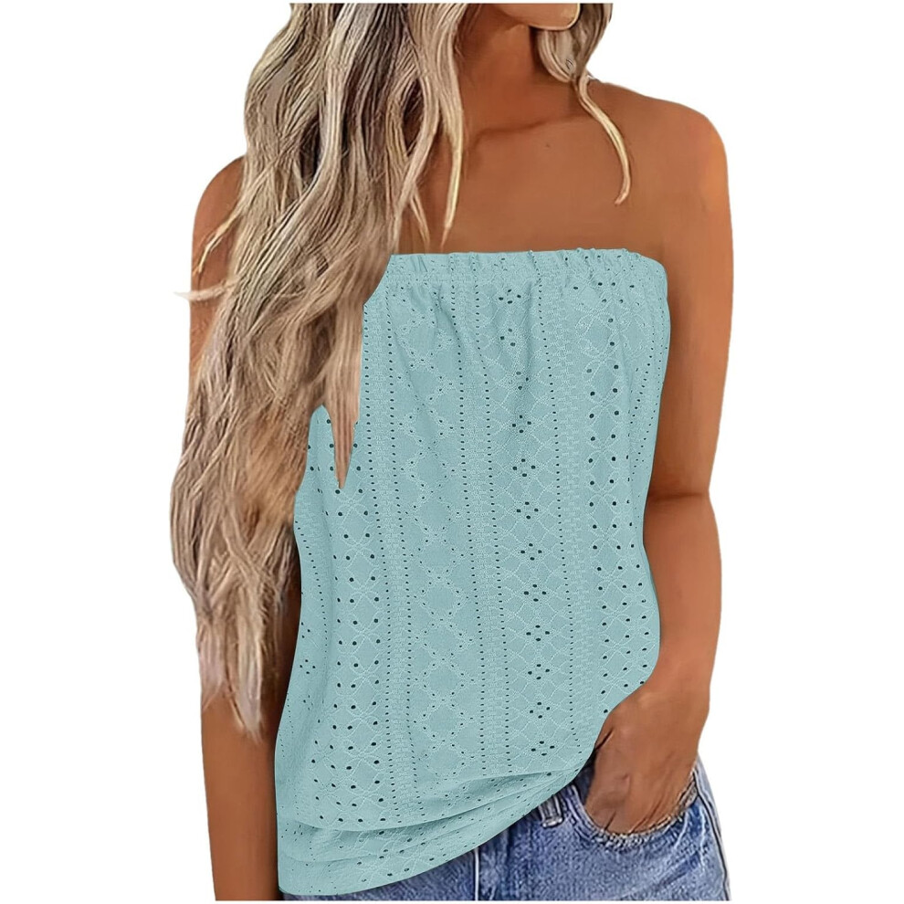 (Xl, 002* Sky ) Vest For Women Promotion Boho Tops Strapless Bandeau Tank Tops Summer Casual Sleeveless Tube Shirt Blouse Tanks Summer Tank Tops C Blue