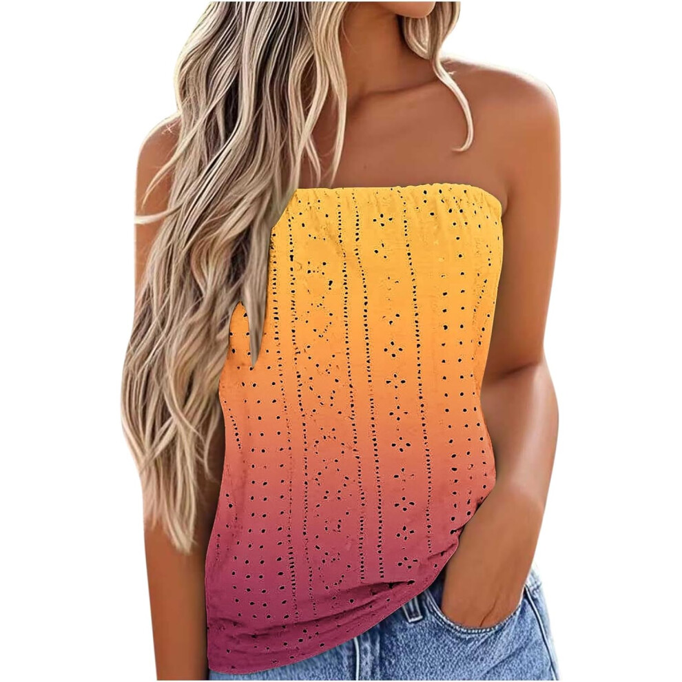 (Xl, 004* ) Vest For Women Promotion Boho Tops Strapless Bandeau Tank Tops Summer Casual Sleeveless Tube Shirt Blouse Tanks Summer Tank Tops Cas Orange