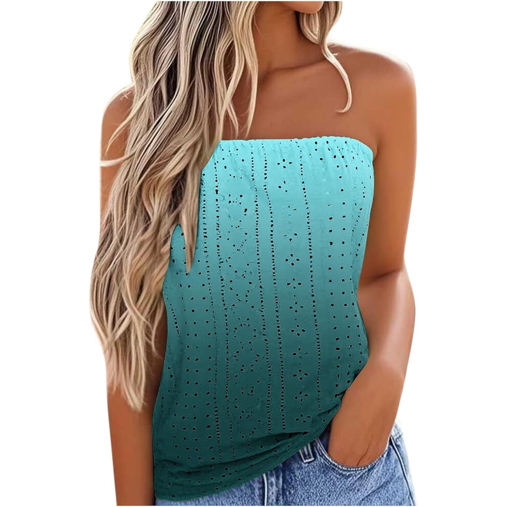 (Xl, 004* Sky ) Vest For Women Promotion Boho Tops Strapless Bandeau Tank Tops Summer Casual Sleeveless Tube Shirt Blouse Tanks Summer Tank Tops C Blue