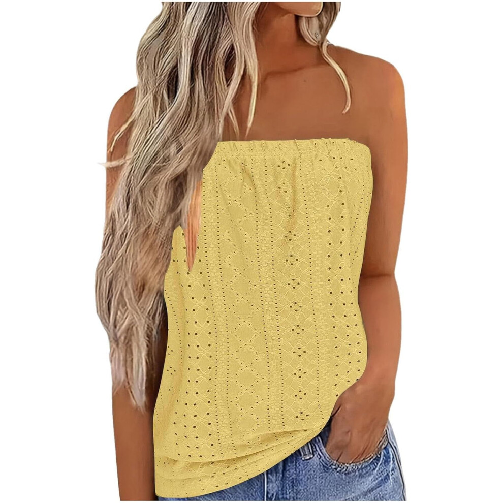(Xxl, 001* ) Vest For Women Promotion Boho Tops Strapless Bandeau Tank Tops Summer Casual Sleeveless Tube Shirt Blouse Tanks Summer Tank Tops Ca Yellow