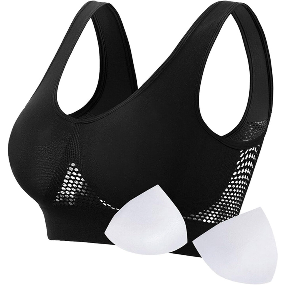 (4XL, 04* Black) Sports Bras Womens 1/2PC Plus Size High Impact No Underwire Wirefree Bras Underwear Padded Seamless Sports Bra Yoga Gym Breathable Br