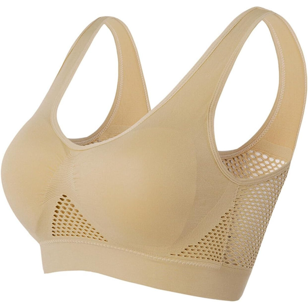 (5XL, 01* Beige) Sports Bras Womens 1/2PC Plus Size High Impact No Underwire Wirefree Bras Underwear Padded Seamless Sports Bra Yoga Gym Breathable Br
