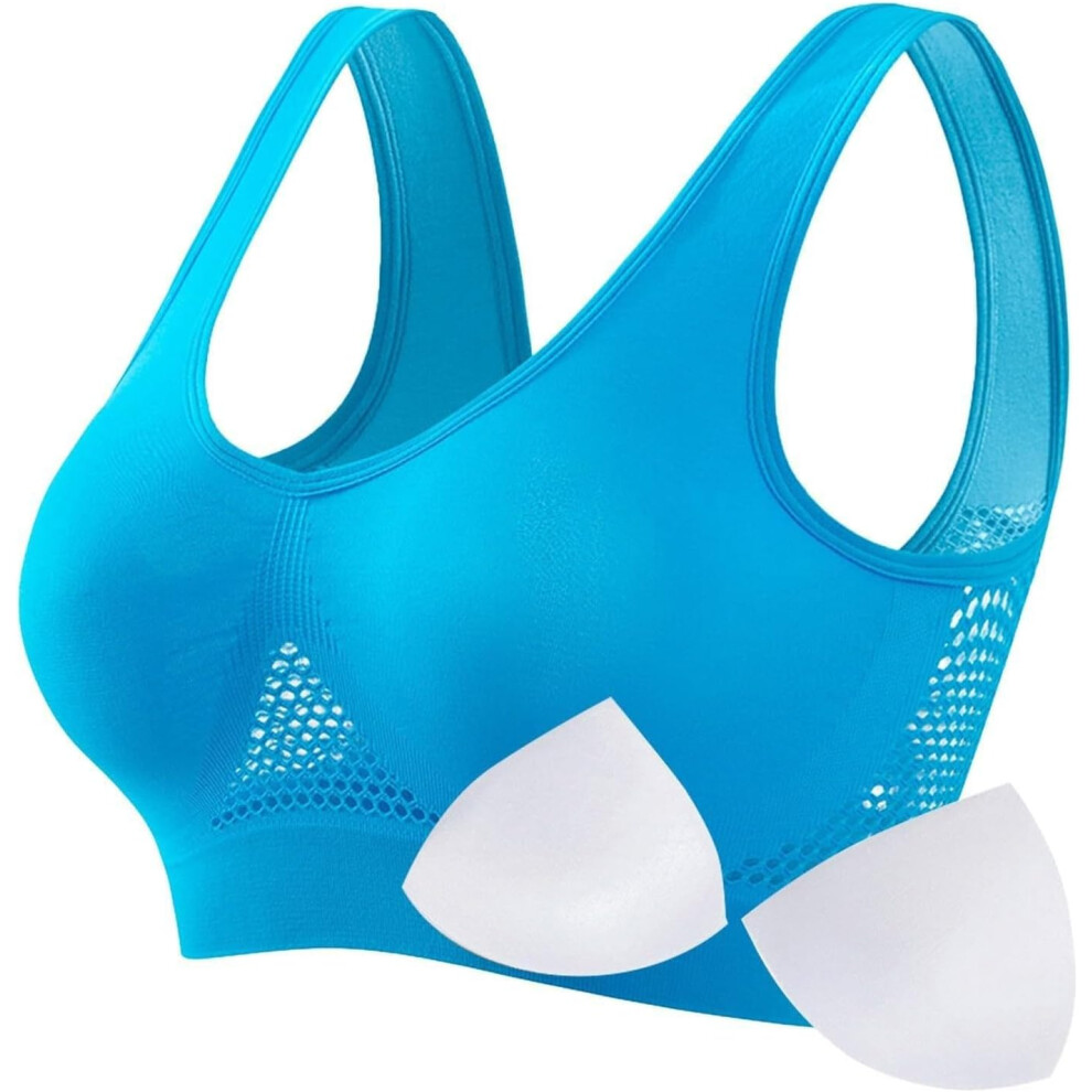 (4XL, 04* Sky Blue) Sports Bras Womens 1/2PC Plus Size High Impact No Underwire Wirefree Bras Underwear Padded Seamless Sports Bra Yoga Gym Breathable