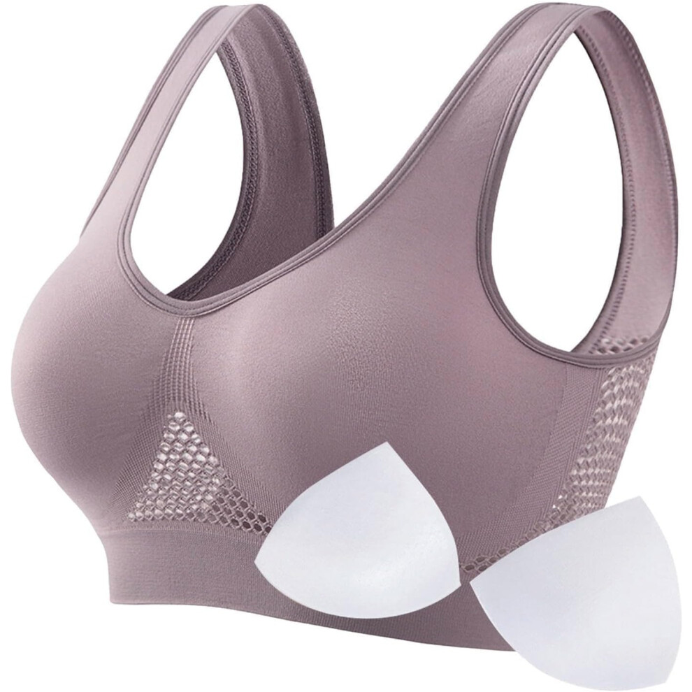 (5XL, 04* Khaki) Sports Bras Womens 1/2PC Plus Size High Impact No Underwire Wirefree Bras Underwear Padded Seamless Sports Bra Yoga Gym Breathable Br