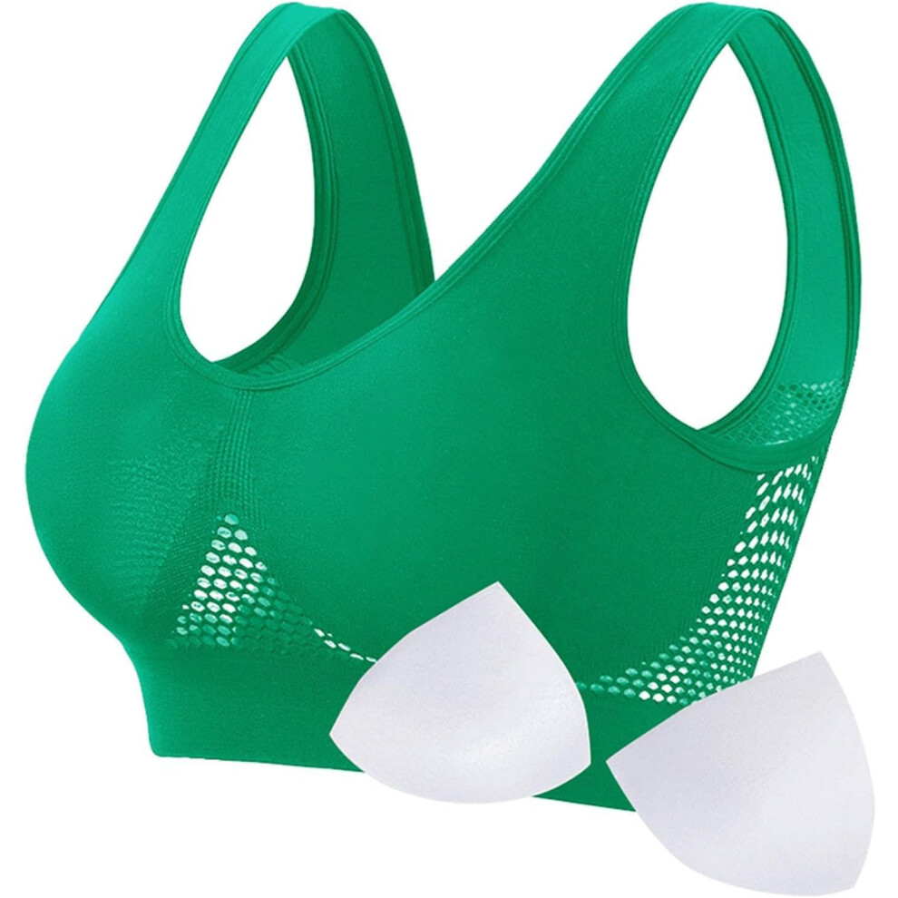 (5XL, 04* Green) Sports Bras Womens 1/2PC Plus Size High Impact No Underwire Wirefree Bras Underwear Padded Seamless Sports Bra Yoga Gym Breathable Br