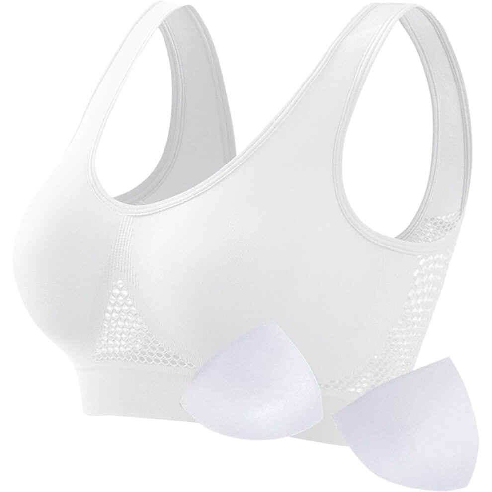 (L, 04* White) Sports Bras Womens 1/2PC Plus Size High Impact No Underwire Wirefree Bras Underwear Padded Seamless Sports Bra Yoga Gym Breathable Bras