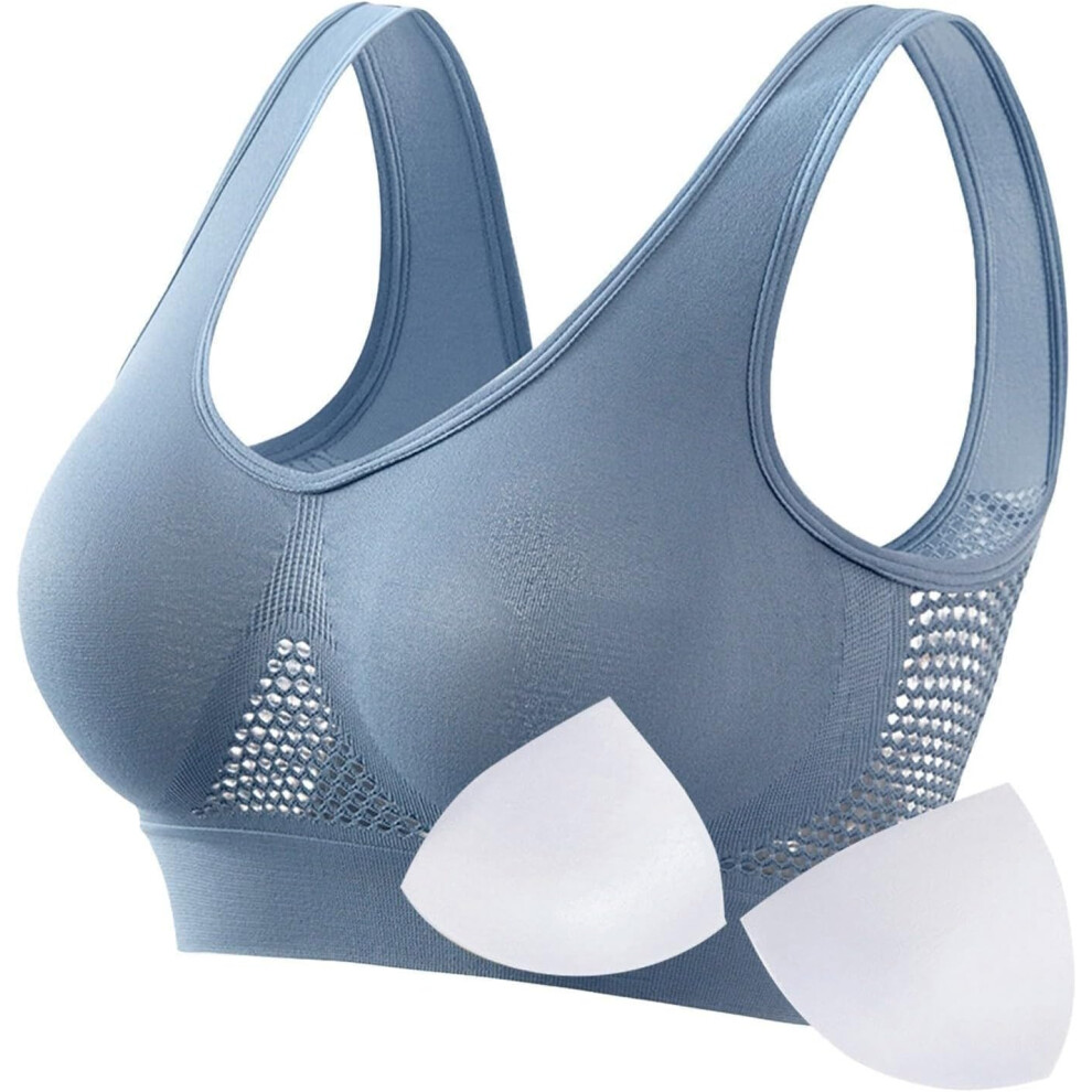 (M, 04* Blue) Sports Bras Womens 1/2PC Plus Size High Impact No Underwire Wirefree Bras Underwear Padded Seamless Sports Bra Yoga Gym Breathable Bras