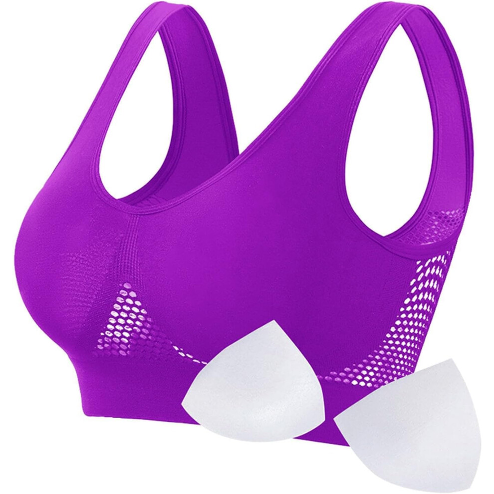 (M, 04* Purple) Sports Bras Womens 1/2PC Plus Size High Impact No Underwire Wirefree Bras Underwear Padded Seamless Sports Bra Yoga Gym Breathable Bra