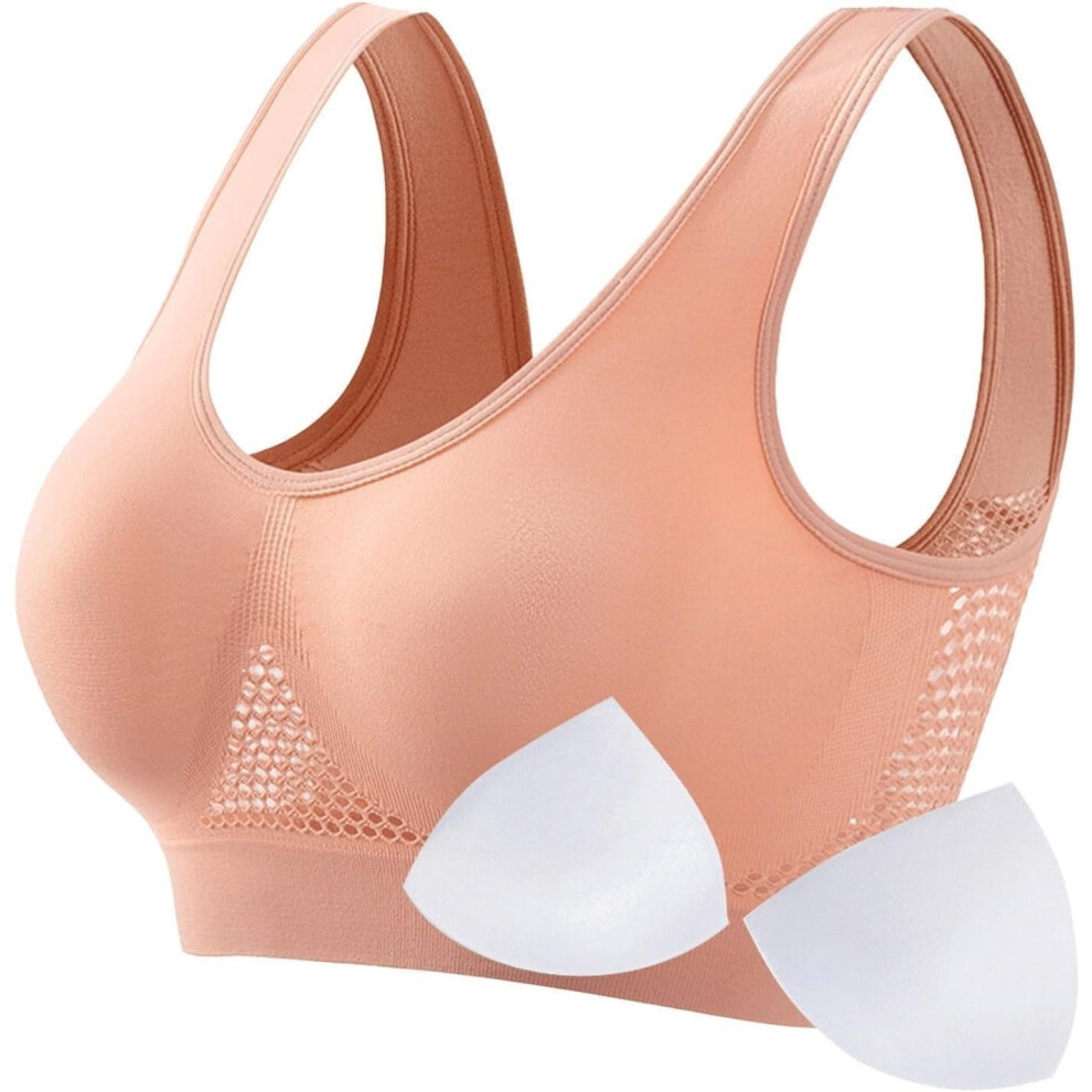 (S, 04* Pink) Sports Bras Womens 1/2PC Plus Size High Impact No Underwire Wirefree Bras Underwear Padded Seamless Sports Bra Yoga Gym Breathable Bras