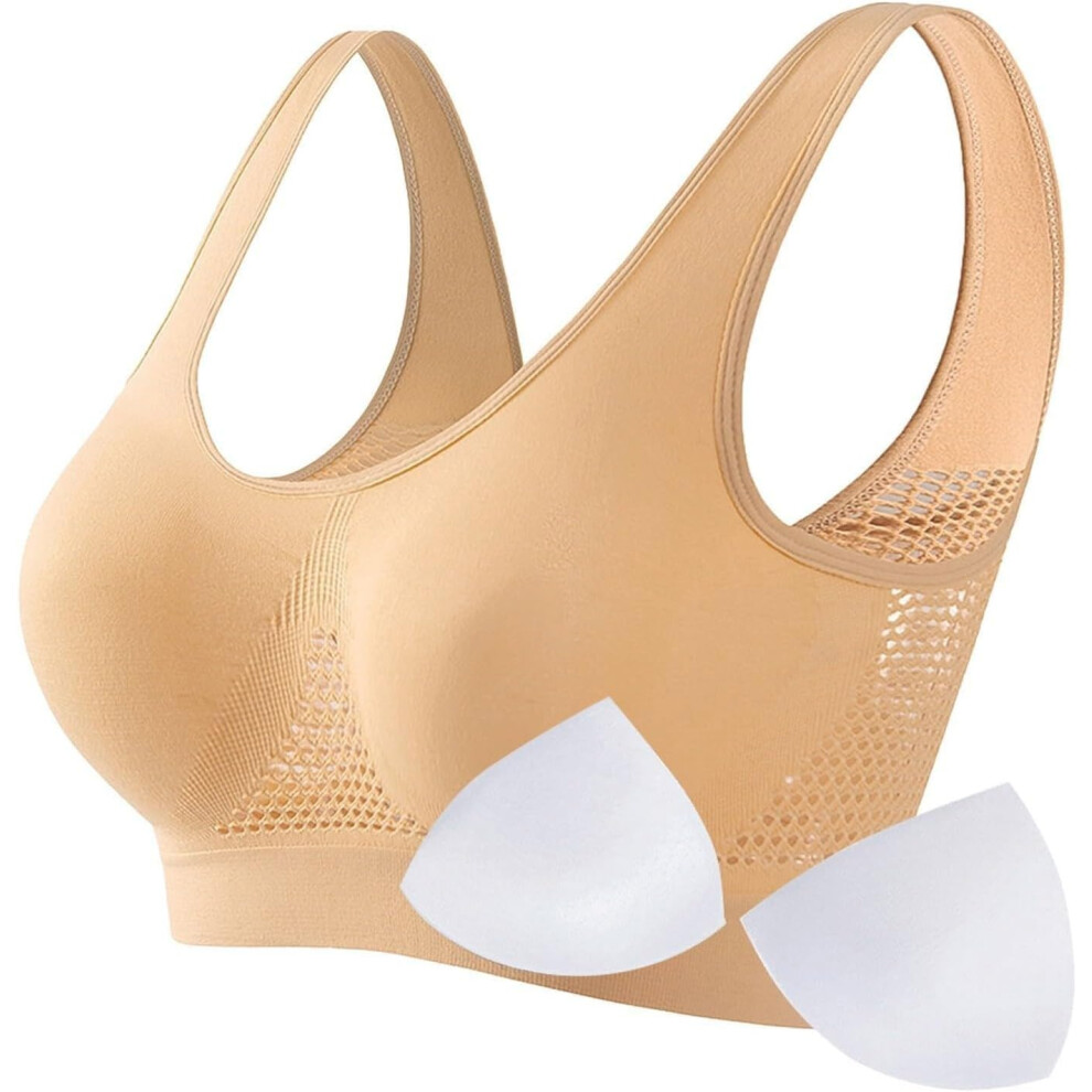(XL, 04* Beige) Sports Bras Womens 1/2PC Plus Size High Impact No Underwire Wirefree Bras Underwear Padded Seamless Sports Bra Yoga Gym Breathable Bra