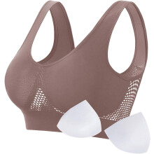 (XXL, 04* Brown) Sports Bras Womens 1/2PC Plus Size High Impact No Underwire Wirefree Bras Underwear Padded Seamless Sports Bra Yoga Gym Breathable Bras with Removable