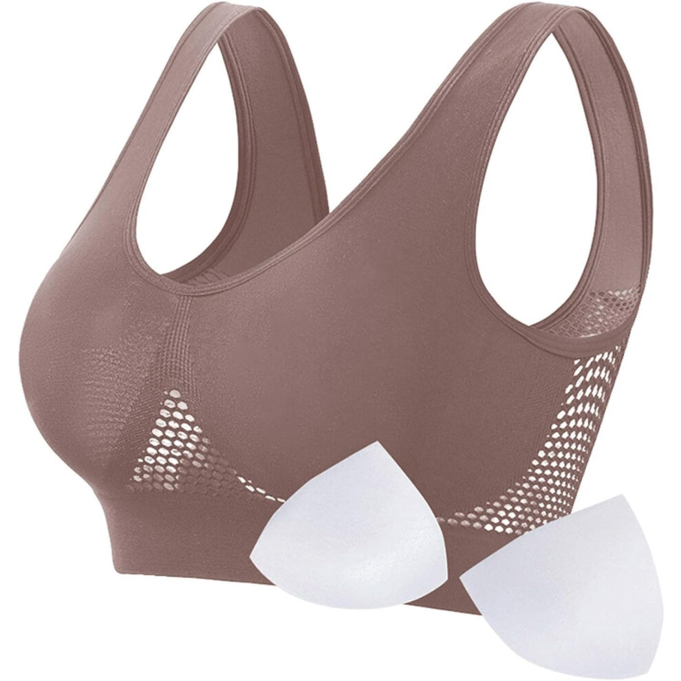 (XL, 04* Brown) Sports Bras Womens 1/2PC Plus Size High Impact No Underwire Wirefree Bras Underwear Padded Seamless Sports Bra Yoga Gym Breathable Bra