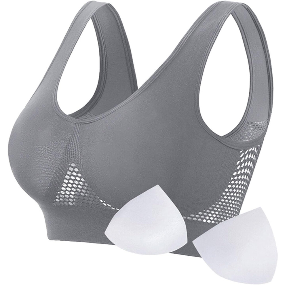 (XXL, 04* Gray) Sports Bras Womens 1/2PC Plus Size High Impact No Underwire Wirefree Bras Underwear Padded Seamless Sports Bra Yoga Gym Breathable Bra