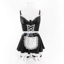 Completo intimo compatibile con abito da cameriera francese con volant, set di lingerie cosplay da 4