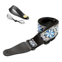 Guitar Strap Cotton Embroidery with Leather Ends for Acoustic Bass Electric Guitar Ukulele in Blue Color