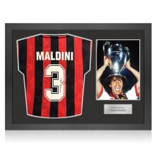 Paolo Maldini Signed AC Milan 1994 Home Football Shirt. Icon Frame