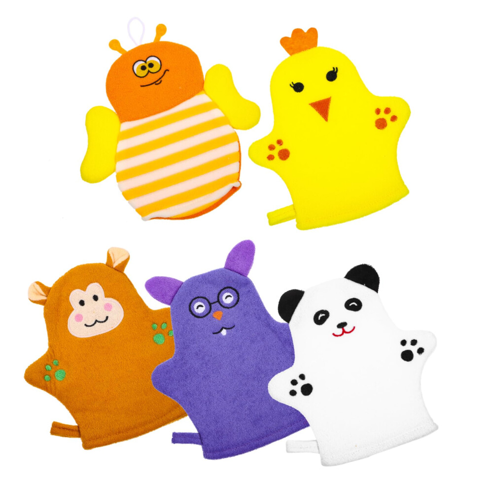 5 Pcs Bath Mitts Cotton Fruit Shaped Shower Gloves for Boys and Girls Soft Kids Bath Washcloths Set