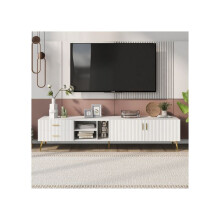 Mueble TV para TV de 75", Centro de entretenimiento moderno, Consola de medios (Blanco)