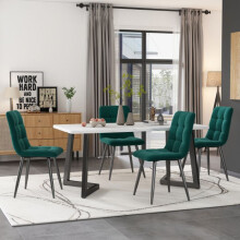 Eettafel - MUVOE - 117 cm - 4 stoelen - Donkergroen fluweel - Zwarte poten
