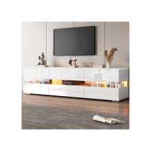 Moderne witte hoogglans tv-meubel, 160x39x45 cm, met LED-verlichting, 2 deuren, 1 lade