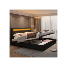 Lit - MUVOE - 180x200cm - Rembourré - Éclairage LED - Noir