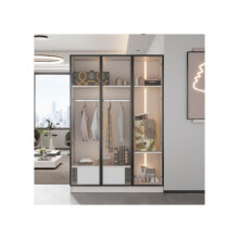 Geräumiger weißer Schrank mit 3 Glastüren, 1 Schublade und 1 Kleiderstange - 110*50*160 cm - mit LED-Beleuchtung