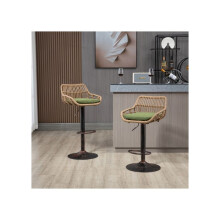 Sgabello da bar - MUVOE - Set di 2 - Regolabile in altezza - Metallo e rattan - Colore verde