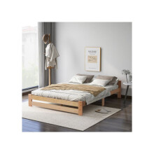 Cama sólida em madeira maciça Cama futon em madeira maciça natural Cama com cabeceira e estrado, natural (200x140cm)