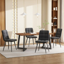 Eetkamer set (5-delig), eettafel met 4 stoelen, houten keukentafel met zwarte metalen poten