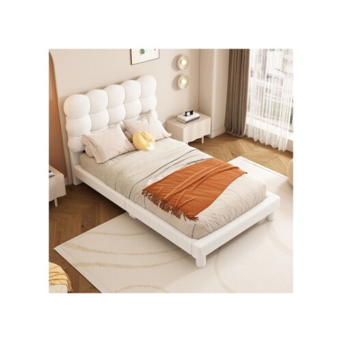 Cama - MUVOE - 90x200cm - Cabeceira estofada - Ajuste triplo - Branco e rosa 1
