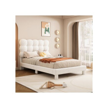 Letto - MUVOE - 90x200cm - Testata imbottita - Regolazione tripla - Bianco e rosa