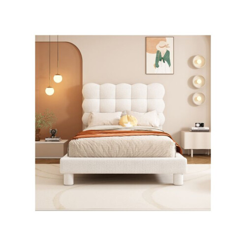 Cama - MUVOE - 90x200cm - Cabeceira estofada - Ajuste triplo - Branco e rosa 2