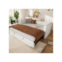 Lit de jour - MUVOE - 90 x 200 cm - Velours blanc - Lit gigogne - Minimaliste