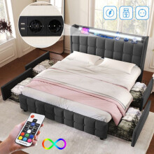 Lit - MUVOE - 180x200 cm - Pääty USB:llä - LED-valaistus - 4 säilytysleveyttä