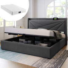 Tuplapeti pehmustetulla verhoilulla - MUVOE - 160x200 - Pääty USB Type C:llä - Metallikehys - Patja sisältyy