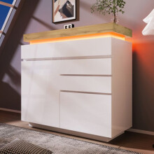 Cômoda - MUVOE - Buffet Brilhante - 2 Portas - 3 Gavetas - Iluminação LED