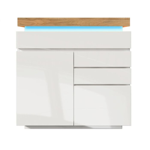 Commode - MUVOE - Buffet Brillant - 2 Portes - 3 Tiroirs - Éclairage LED 2