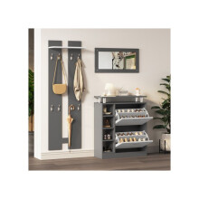 Mobile guardaroba - MUVOE - 80 x 25 x 96,5 cm - Specchio incluso - 2 pannelli murali - Scarpiera regolabile